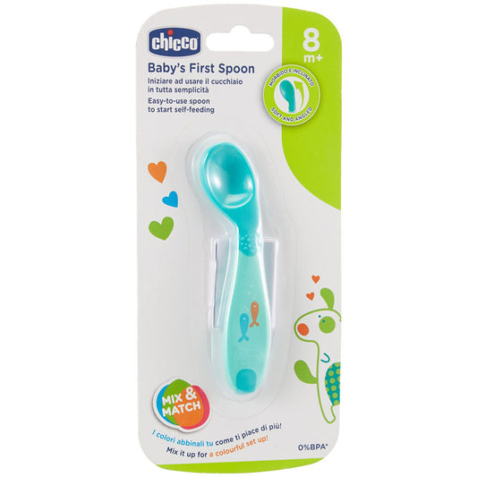 Chicco 8m+ Baby’s First Spoon Soft & Angled Blue