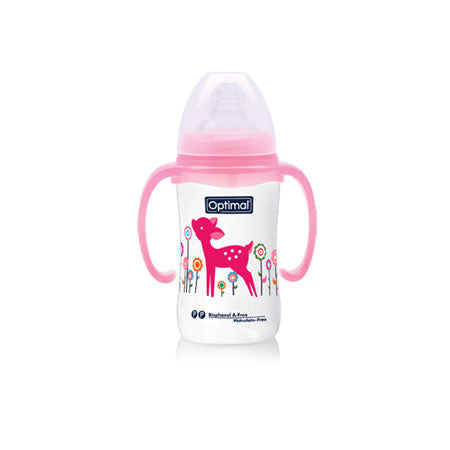 Optimal P.P wide neck feeding bottle with handle 240 ml 6+