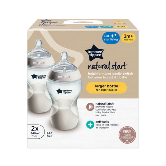 Tommee Tippee 3m+ Pack Of 2x 340ml Feeding Bottles