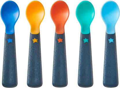 Tommee Tippee Easigrip Self-Feeding Weaning Spoons with BACSHIELD Antibacterial Technology, Chunky Handles, 6 Months+, Pack of 5