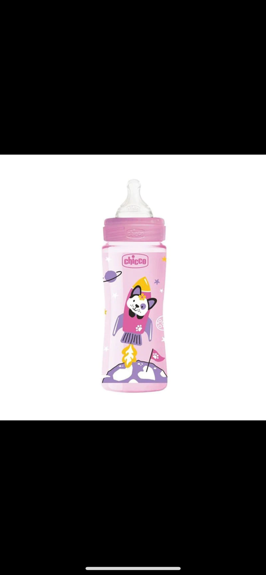 Chicco -Well-Being Plastic Bottle Fast Flow Silicone Pink - 330Ml