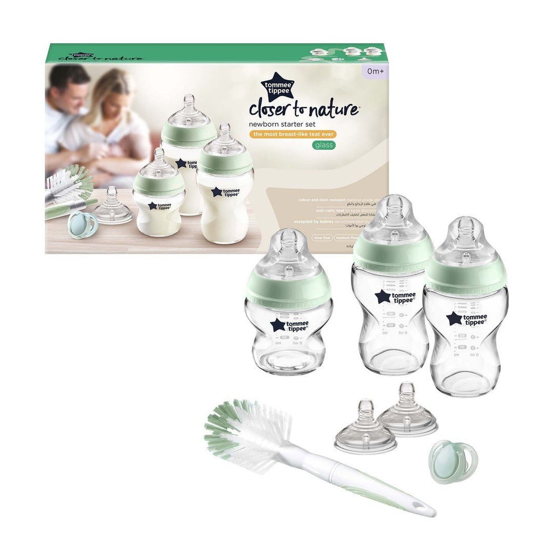 Tommee Tippee Closer To Nature Glass Feeding Bottle Kit, Starter Set Clear