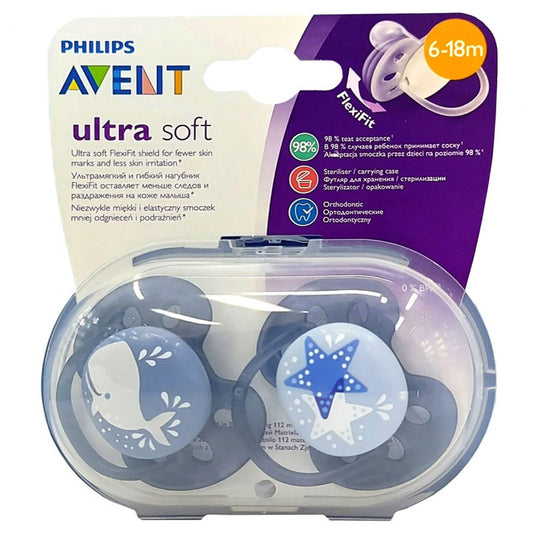 Avent 6-18m Pacifiers Ultra Soft Whale