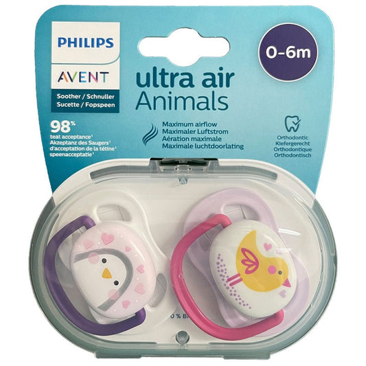 Avent 0-6m Pacifiers Ultra Air Animals Pink
