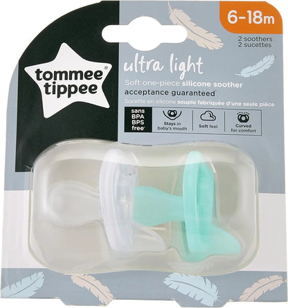 2 x Tommee Tippee Ultra-Light Soft Silicone Baby Soother, 6-18m - BPA Free Dummy