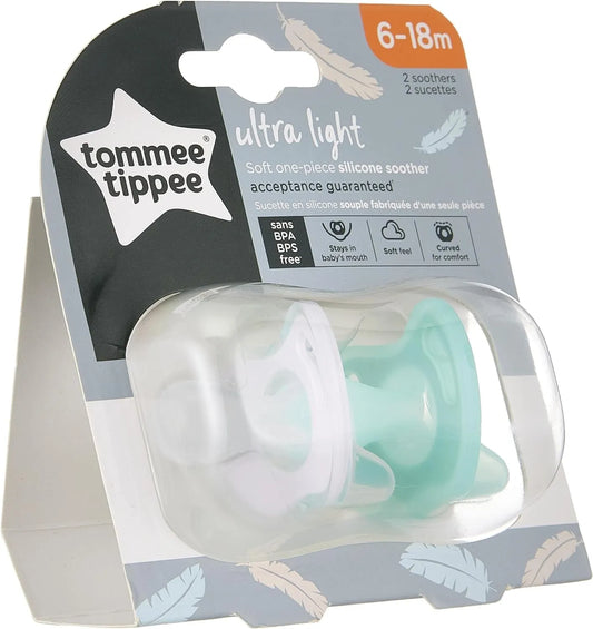 2 x Tommee Tippee Ultra-Light Soft Silicone Baby Soother, 6-18m - BPA Free Dummy