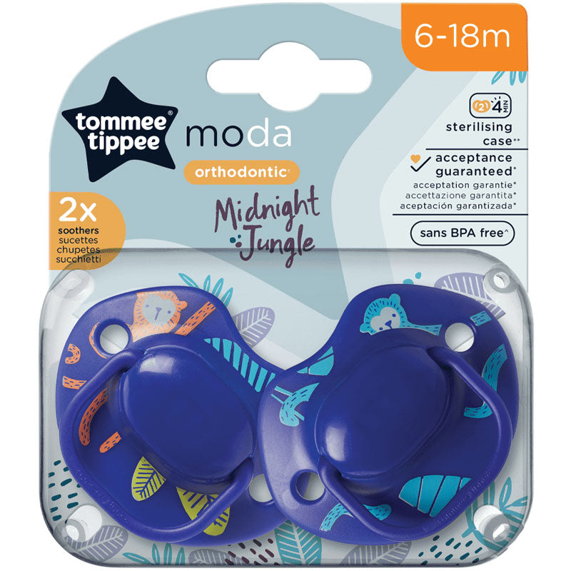 Tommee Tippee 6-18m Moda Midnight Jungle Soothers Pacifiers Blue