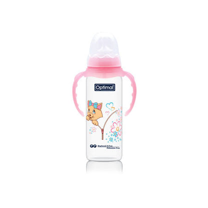 Optimal P.P orthodontic feeding bottle with handle 240 ml 6 months +