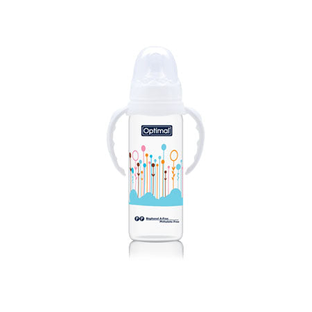 Optimal P.P orthodontic feeding bottle with handle 240 ml 6 months +