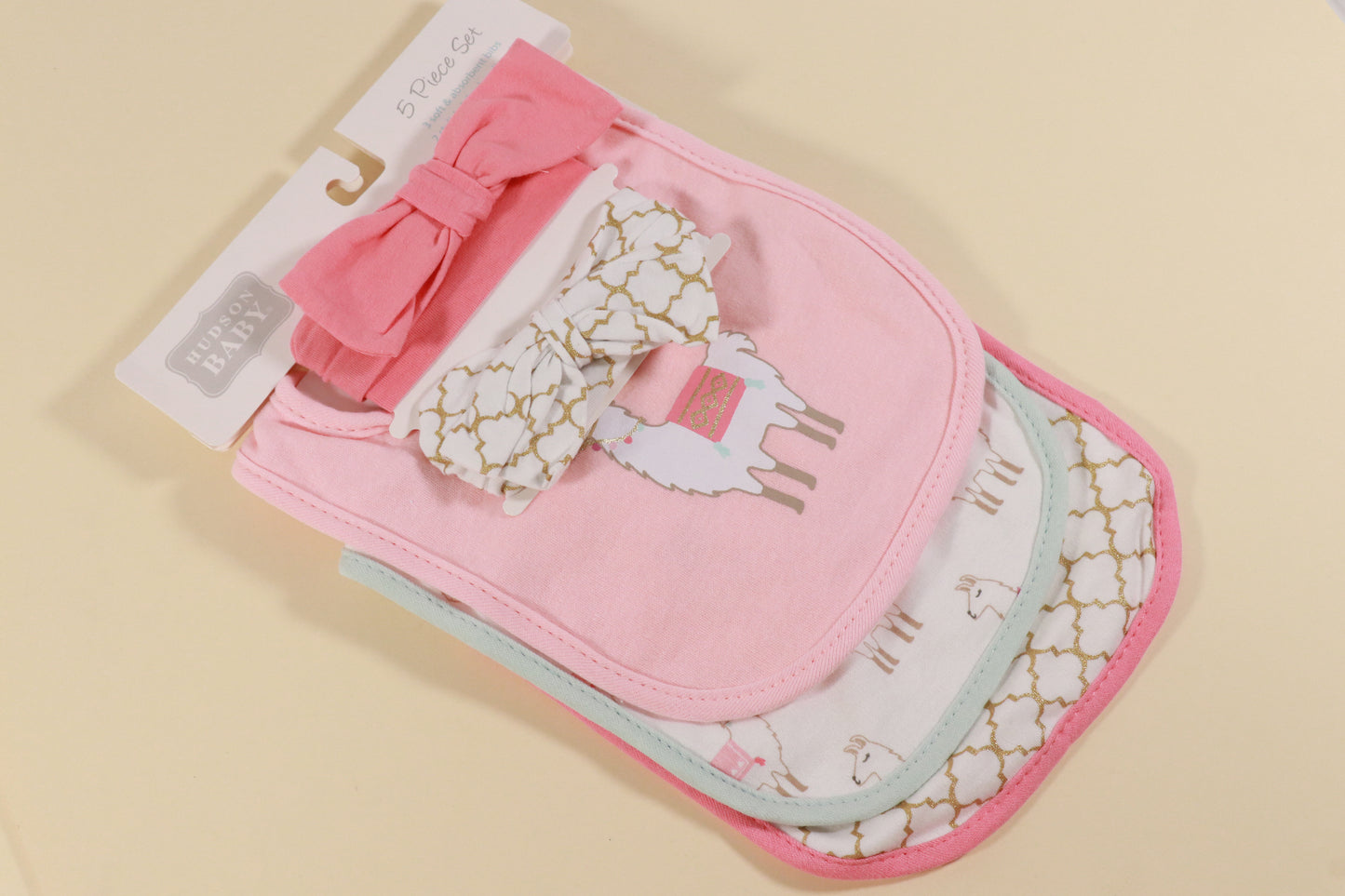 5 pieces bib set with hair accessories