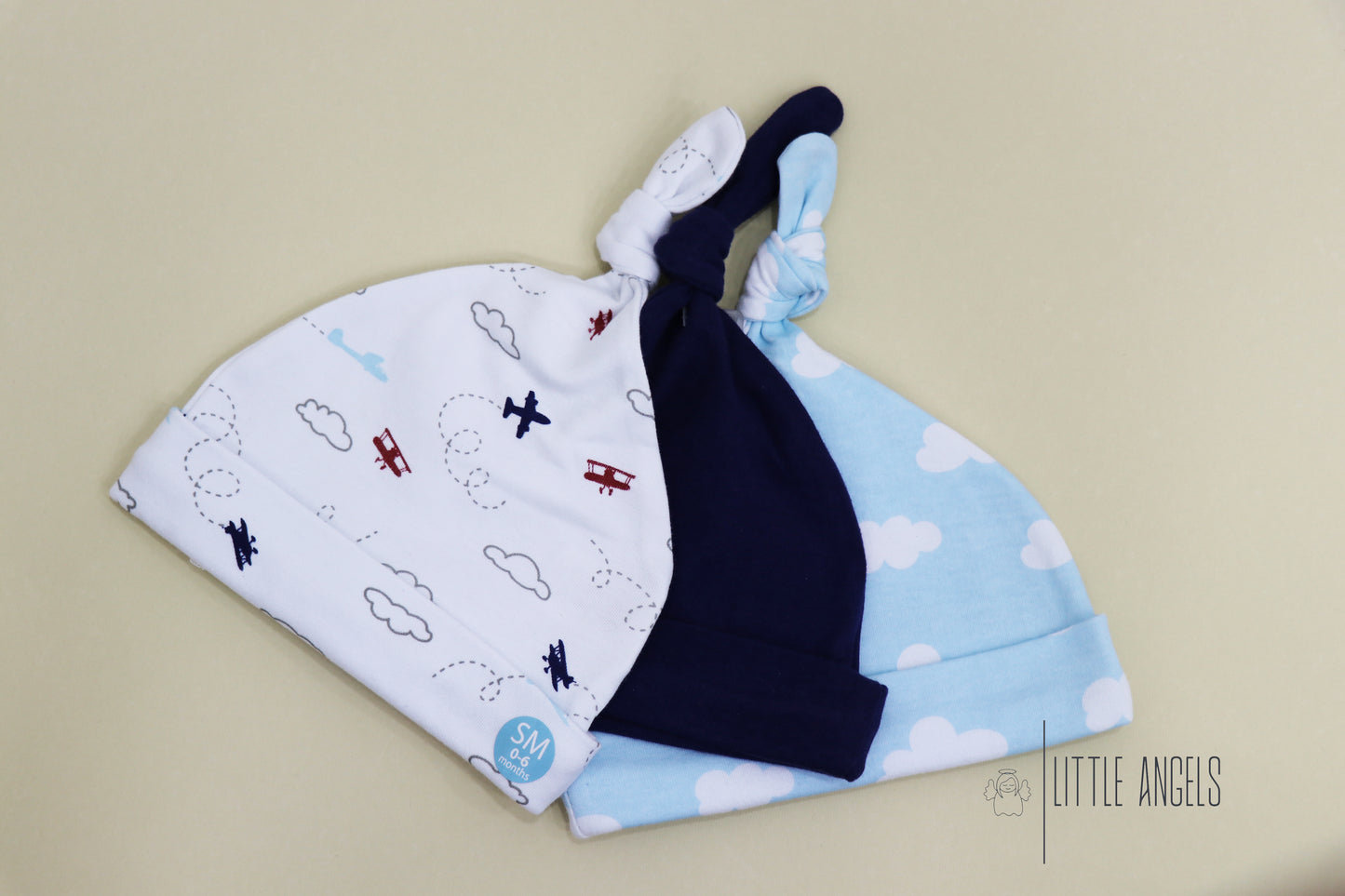 3 soft cotton baby hats